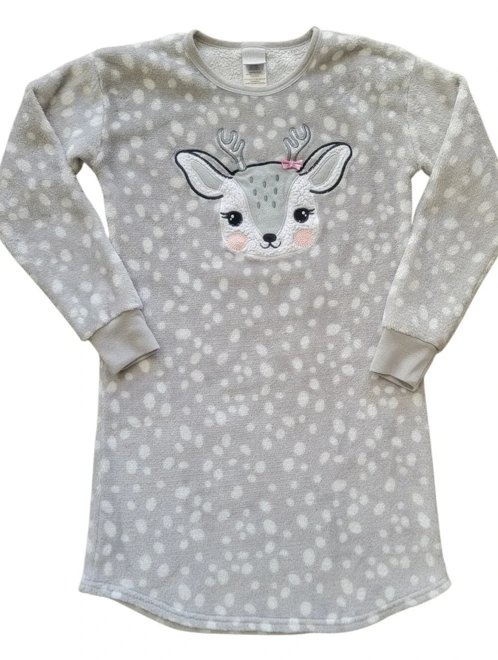 Jellyfish Girls Large Fleece Nightgown Gray Polkadotted Deer Cozy Pajamas